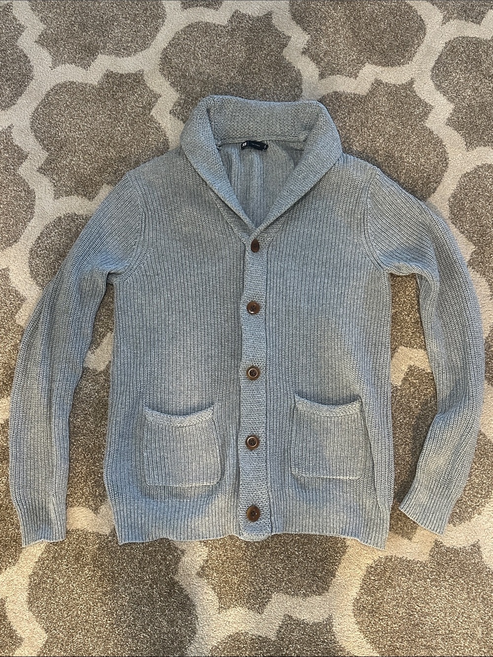 Le 31 Light Gray Shawl Collar Button-Up Men's Sweater